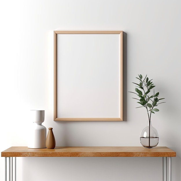 Mockup de marco vacío para la decoración en una pared blanca en blanco