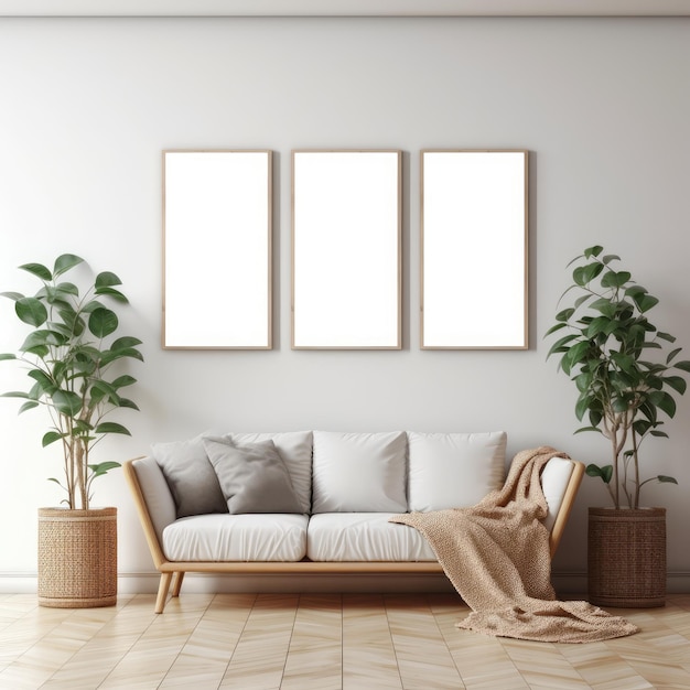 Mockup de marco vacío para la decoración en una pared blanca en blanco