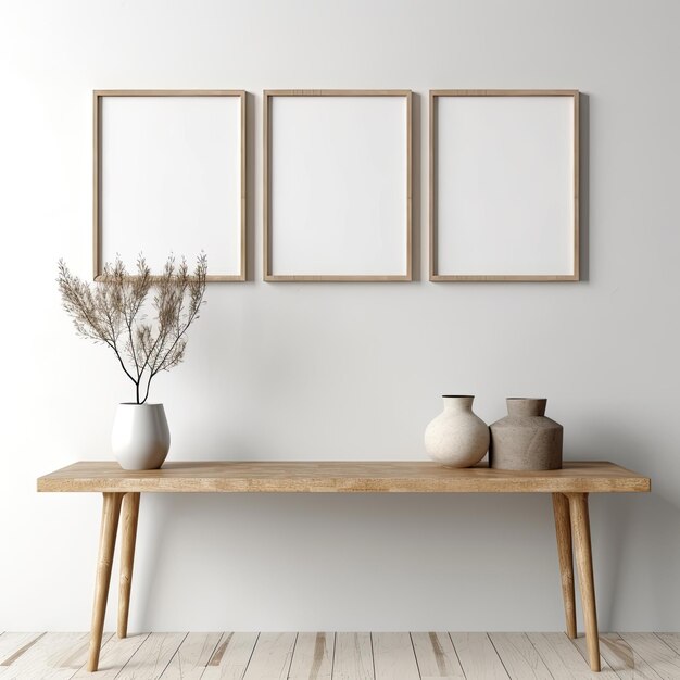 Mockup de marco vacío para la decoración en una pared blanca en blanco