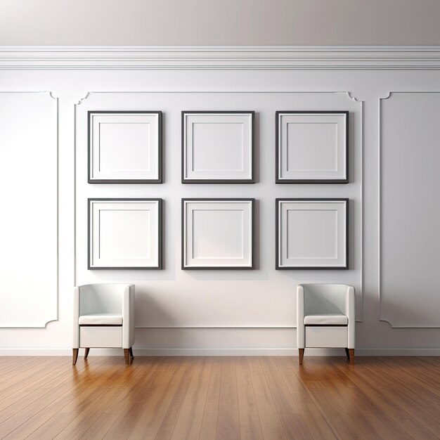 Mockup de marco vacío para la decoración en una pared blanca en blanco