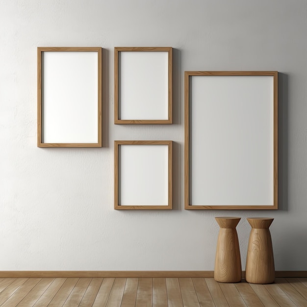 Foto mockup de marco vacío para la decoración en una pared blanca en blanco