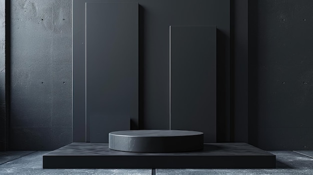 Mockup minimalista de podio negro de lujo vacío para exhibición o vitrina de productos