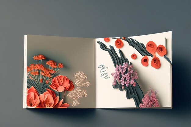 Mockup mit Blumenillustration in der Mitte des Buches