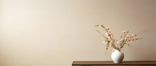 Mockup mit leerem Raum und Vase mit Blumen Stilllebenkomposition Frühlingszeit Blumenkomposition