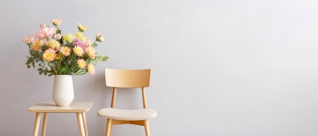 Mockup mit leerem Raum und Vase mit Blumen Stilllebenkomposition Frühlingszeit Blumenkomposition