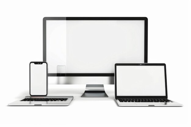 Mockup de monitor de computadora portátil y tableta creado con IA generativa