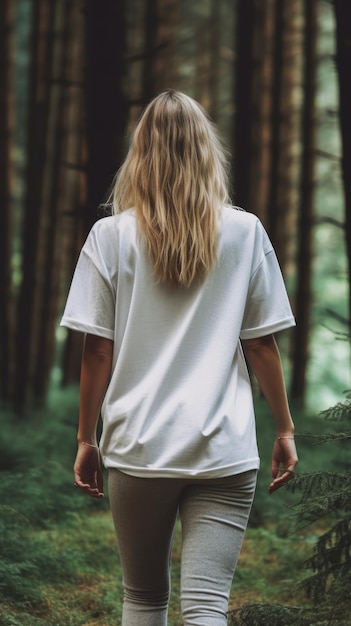 Mockup de una mujer caminando en el bosque IA generativa