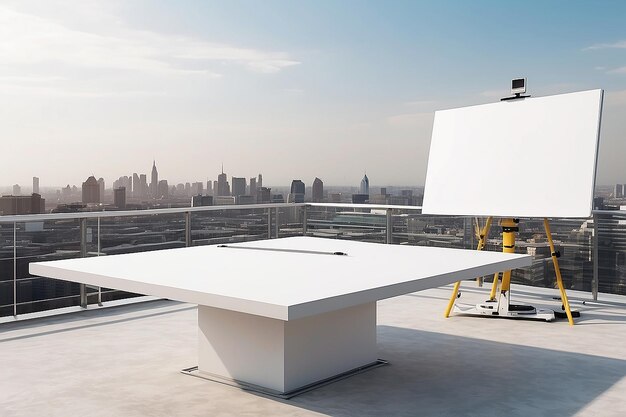 Foto mockup de la oficina del helipuerto en el techo lienzo en blanco para su diseño