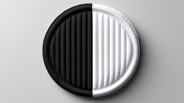Foto mockup de parche bordado redondo en blanco y negro en blanco vista superior renderización 3d adjunto de tela vacía para el icono de canto mockup aislado estampilla simbólica de puntadas circulares claras