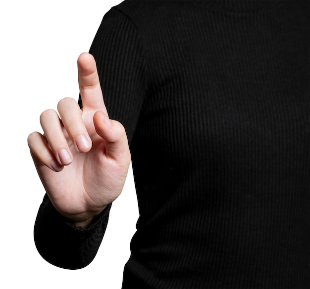 Mockup png de gesto de mão apontando para uma tela invisível