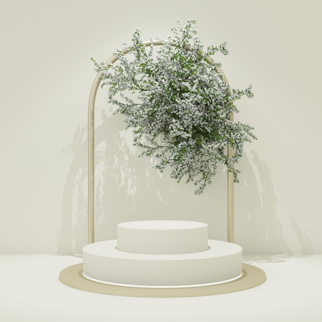 Foto mockup de podio circular con flores