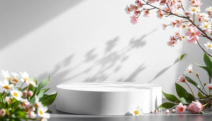 Mockup del podio de la flor de primavera