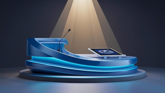 Mockup podio para el podio de presentación de productos con un fondo azul3d renderización