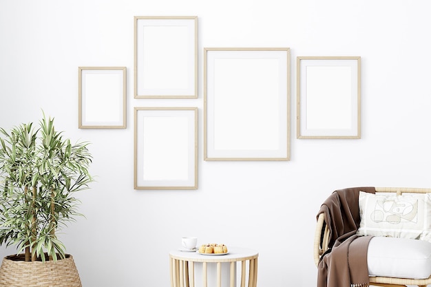 Foto mockup-poster-wohnzimmer im boho-stil