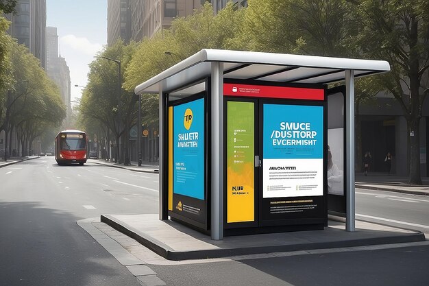 Foto mockup de publicidad de refugio de autobús blanco espacio de diseño personalizable