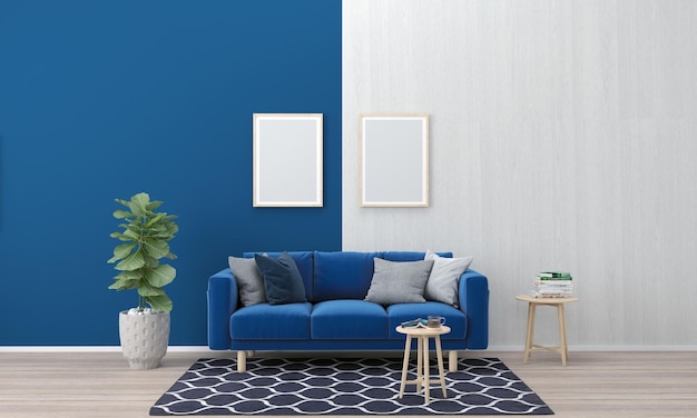 Foto mockup realista 3d renderizado interior da moderna sala de estar com sofá e mesa