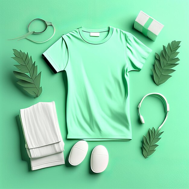 Foto mockup ropa camiseta verde menta en blanco