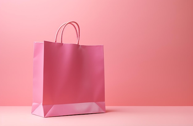 Foto mockup-rosa-papier-einkaufstasche auf einem rosa hintergrund stock-foto