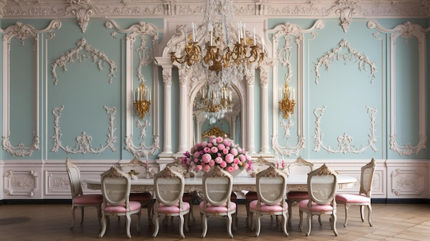 Mockup de la sala de comedor del renacimiento rococó