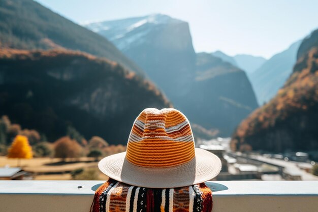 Foto mockup del sombrero gho de bután en el valle de paro