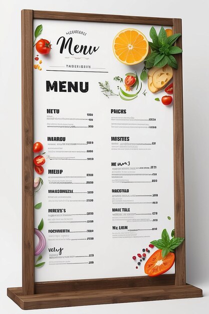 Mockup de tablero de menú de restaurante Personalizar los diseños de menú en fondos blancos en blanco