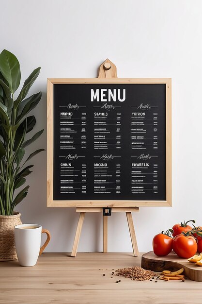 Mockup de tablero de menú de restaurante Personalizar los diseños de menú en fondos blancos en blanco