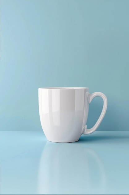 mockup de taza blanca en un espacio de copia de fondo azul