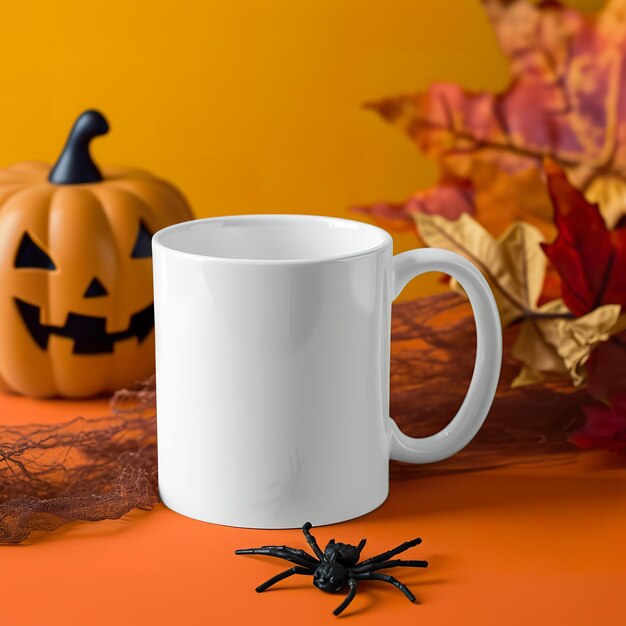 Mockup de taza festiva para Halloween con taza blanca sencilla