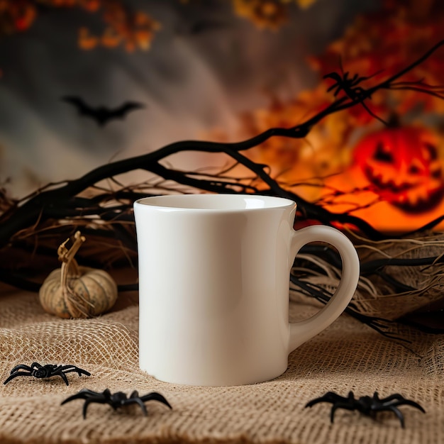 Mockup de taza festiva para Halloween con taza blanca sencilla