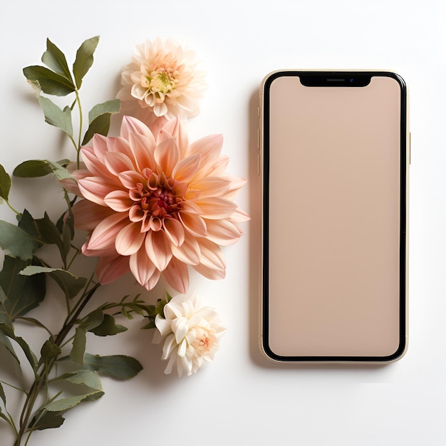 Foto mockup de teléfono con flores