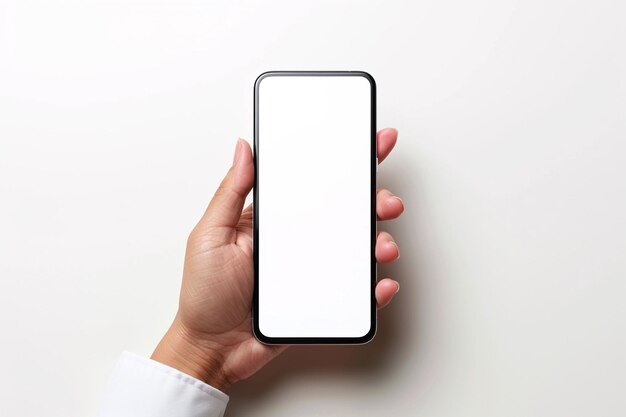 Foto mockup de teléfono inteligente en la mano creado con ia generativa