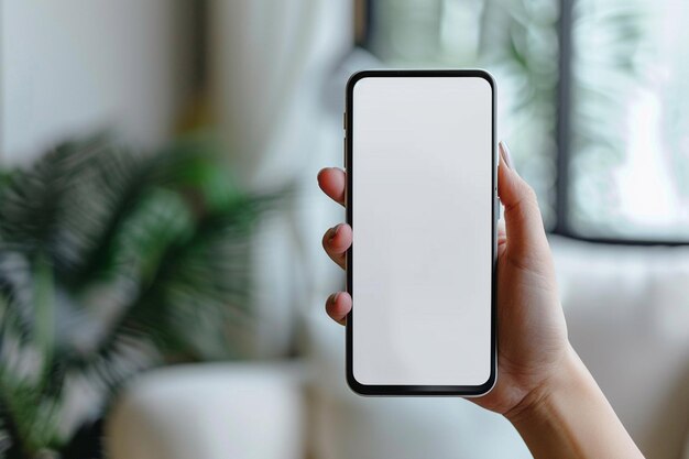 Mockup de teléfono inteligente en la mano creado con IA generativa