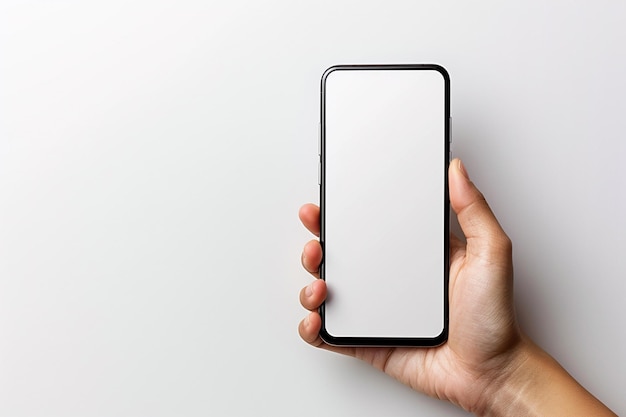 Foto mockup de teléfono inteligente en la mano creado con ia generativa