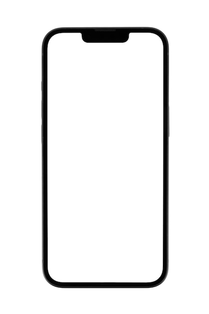 Mockup de teléfono inteligente negro con pantalla en blanco y fondo blanco