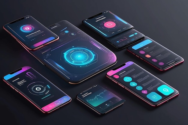 Mockup de UIUX del dispositivo para la plantilla de presentación Poster de teléfono inteligente moderno con elementos HUD futuristas