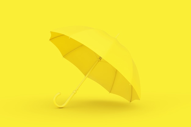 Mockup Umbrella amarillo en estilo Duotone sobre un fondo amarillo. Representación 3D