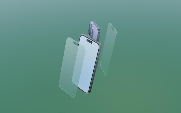 Mockup de vidrio templado de teléfono renderizado en 3d