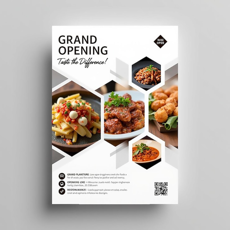 Foto mockup del volante de la gran apertura del restaurante