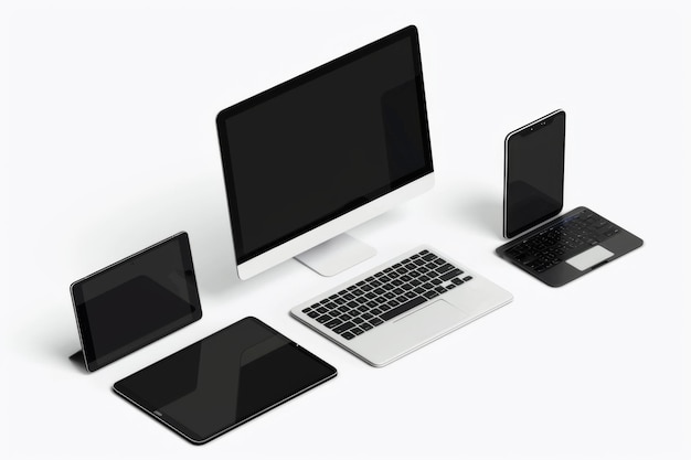 Foto mockup von computer, laptop, monitor und tablet, erstellt mit generativer ai