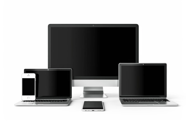 Foto mockup von computer, laptop, monitor und tablet, erstellt mit generativer ai