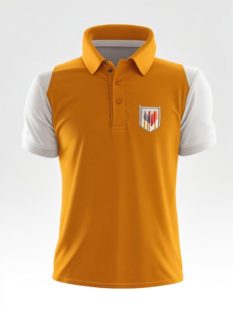 Mockup von einem schwarzfarbenen Hemd mit Halsbogen, Vorderansicht auf einem weißen, schlicht orangefarbenen T-Shirt, Polo t