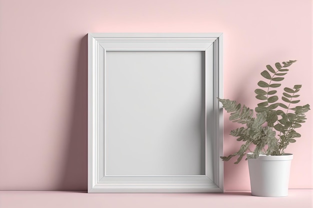 Mockup-Vorlage für ein Bild eines quadratischen weißen Rahmens an einer hellrosa Wand