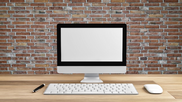 Foto mockup weißer computerbildschirm mit grafischem arbeitsbereich.