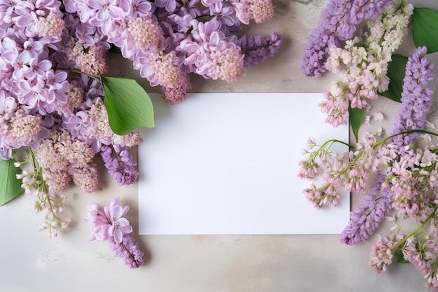 Mockup-Weißpapier mit Blumen-Blumen-Arrangement über einem texturierten Layflat