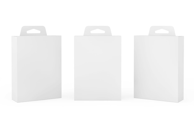 Mockup White Product Package Box mit Hang Slot auf weißem Hintergrund. 3D-Rendering