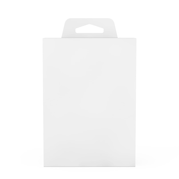 Mockup white product package box mit hang slot auf weißem hintergrund. 3d-rendering