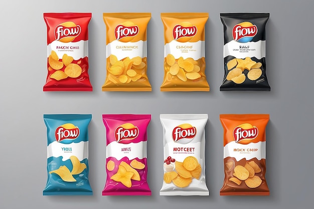 Mockups para la colección de paquetes de flujo Envases de patatas fritas Matte