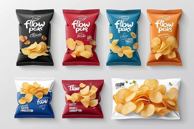 Mockups für die Sammlung von Flowpacks Kartoffelchips Verpackung Matte