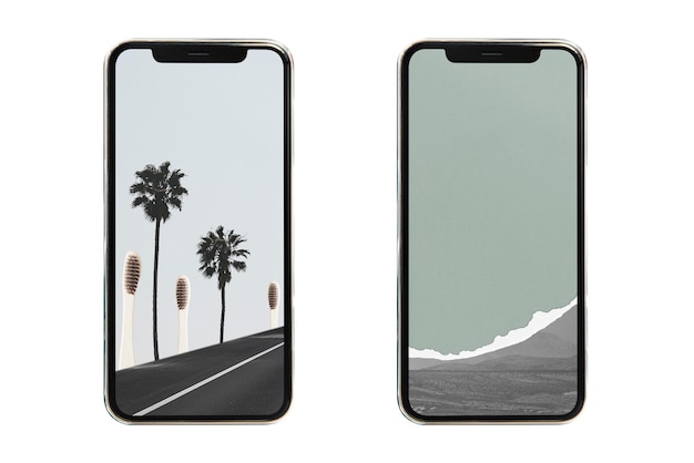 Mockups de teléfonos PNG con un papel tapiz de escena natural mínimo