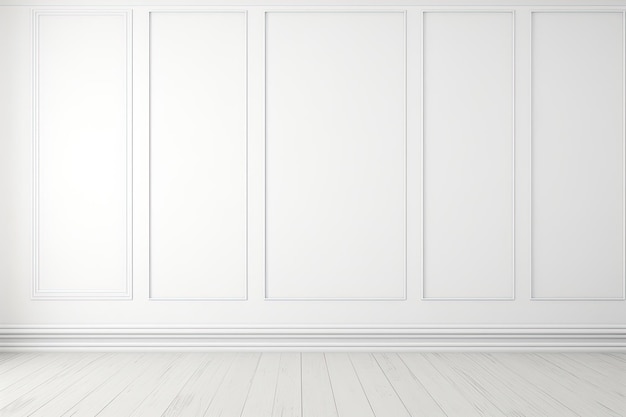 Foto mocup de parede branco com chão de madeira